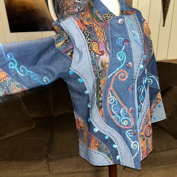 Silverstream • Vtg • Denim • Jacket • Embroidery • Paisley • One Size - Picture 7 of 16
